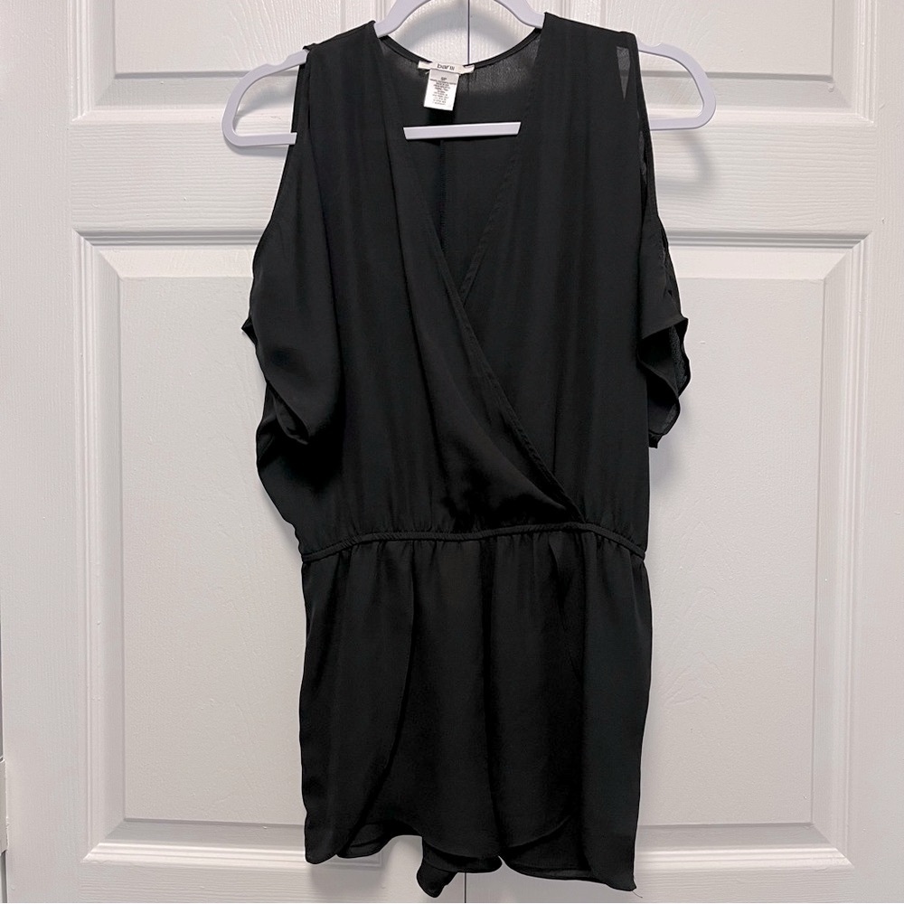 Bar III Womens Short Sleeve Cold Shoulder Romper Size Small Petite Black